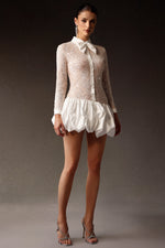 Load image into Gallery viewer, Theodora Long Sleeveless Embroidery Lace Sequin Puff Mini Dress