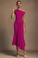 Load image into Gallery viewer, Paulina Oblique Shoulder Sleeveless Folds RosePink Midi Dress