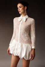 Load image into Gallery viewer, Theodora Long Sleeveless Embroidery Lace Sequin Puff Mini Dress