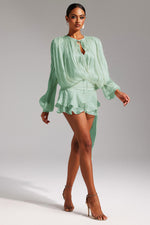 Load image into Gallery viewer, Dekia Long Sleeves Hollow Out Flounce Mini Dress