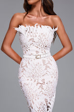 Load image into Gallery viewer, Stripe Strapless Lace Midi Bandage Dress