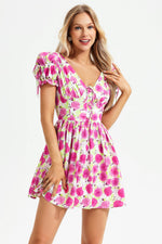 Load image into Gallery viewer, Floral Backless Short Sleeve Dress Pink