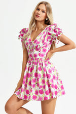 Load image into Gallery viewer, Floral Backless Short Sleeve Dress Pink