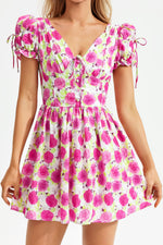 Load image into Gallery viewer, Floral Backless Short Sleeve Dress Pink