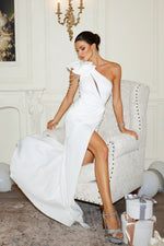 Load image into Gallery viewer, Locia One Shoulder Flower Cut Out Slit Maxi Dress