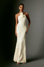 Load image into Gallery viewer, Griselda Flr Halter Embroidery Maxi Dress - White