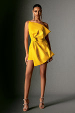 Load image into Gallery viewer, Majrela Bowknot Strapless Mini Dress - Yellow