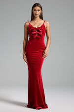 Charger l'image dans la visionneuse de la Galerie, Elay Halter Bow Velvet Maxi Dress