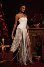 Load image into Gallery viewer, Valentina Strapless Fringe Dress - White