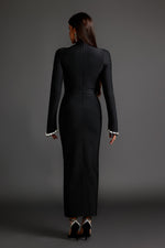 Load image into Gallery viewer, Hutuny Diamond Setting Long Sleeve Bandage Maxi Dress