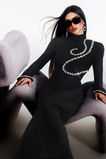 Load image into Gallery viewer, Hutuny Diamond Setting Long Sleeve Bandage Maxi Dress
