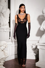 Load image into Gallery viewer, Janano Lace Deep V Maxi Dress - Black