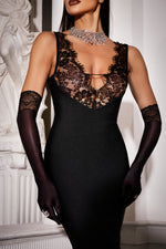 Load image into Gallery viewer, Janano Lace Deep V Maxi Dress - Black