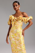 Load image into Gallery viewer, Merrit Off-the-Shoulder Jacquard Midi Dress