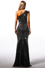 Load image into Gallery viewer, Ferina Skew Collar Diamond Maxi Dress