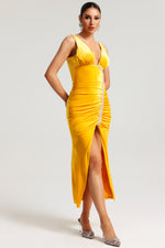 Load image into Gallery viewer, Hakula Diamante Slit Midi Dress