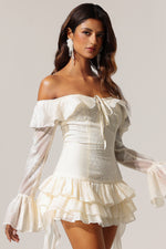 Load image into Gallery viewer, Wenie Off-the-Shoulder Long Sleeve Flounce Mini Dress