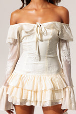 Load image into Gallery viewer, Wenie Off-the-Shoulder Long Sleeve Flounce Mini Dress