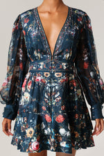 Load image into Gallery viewer, Lina V-Neck Floral Printed Long Sleeves Mini Dress