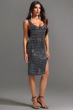 Load image into Gallery viewer, Sabriya V-Neck Sleeveless Halter Diamond Midi Dress