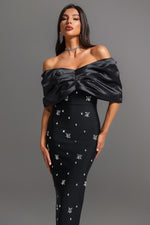Load image into Gallery viewer, Soloma Off-the-Shoulder Diamond Maxi Dress