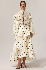 Load image into Gallery viewer, Rode Dot Printed Folds Long Sleeves Top And Skirt Two-Piece Set