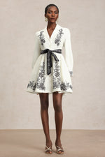 Load image into Gallery viewer, Sarah Long Sleeve Floral Printed Bowknot Shirt Mini Dress