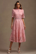 Load image into Gallery viewer, Lzada Short Sleeves Lace Hollow Out Midi Dress