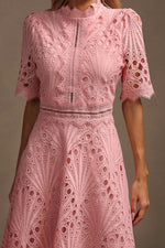 Load image into Gallery viewer, Lzada Short Sleeves Lace Hollow Out Midi Dress