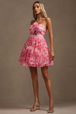 Load image into Gallery viewer, Daware Sleeveless Flower Printed Hollow Out Folds Mini Dress