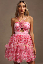 Load image into Gallery viewer, Daware Sleeveless Flower Printed Hollow Out Folds Mini Dress