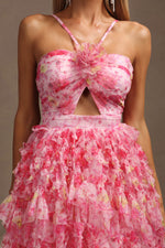 Load image into Gallery viewer, Daware Sleeveless Flower Printed Hollow Out Folds Mini Dress