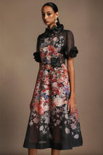 Load image into Gallery viewer, Haliya Short Sleeves Flowers Printed Midi Dress