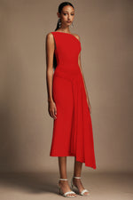 Load image into Gallery viewer, Jillian Oblique Shoulder Sleeveless Folds Midi Dress