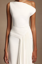 Load image into Gallery viewer, Paulina Oblique Shoulder Sleeveless Folds Midi Dress