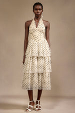 Load image into Gallery viewer, Julieta Sleeveless Dot Printed Layered Folds Midi Dress