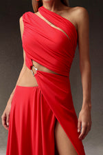 Load image into Gallery viewer, Xlyia High Slit Hollowed-out Maxi Dress