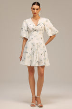 Load image into Gallery viewer, Jayne V-Neck Puff Sleeves Floral Printed Mini Dress
