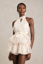 Load image into Gallery viewer, Erica Pearl Sleeveless Bowknot Puff Mini Dress