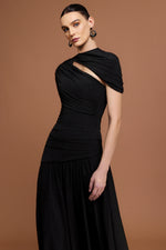 Load image into Gallery viewer, Gaki Short Sleeves Asymmetric Folds Top And Skirt Two-Piece Set