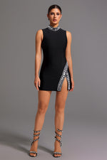 Load image into Gallery viewer, Kianala Bandage Sleeveless High Neck Diamond Slit Mini Dress