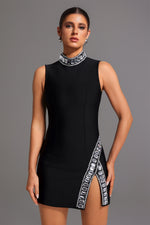 Load image into Gallery viewer, Kianala Bandage Sleeveless High Neck Diamond Slit Mini Dress