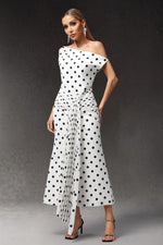 Load image into Gallery viewer, Hutuny Polka Dot One Shoulder Fold Maxi Dress