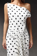 Load image into Gallery viewer, Hutuny Polka Dot One Shoulder Fold Maxi Dress