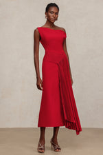 Load image into Gallery viewer, Jillian Oblique Shoulder Sleeveless Folds Midi Dress