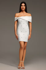 Load image into Gallery viewer, Verney Off The Shoulder Bow Diamond Bandage Mini Dress