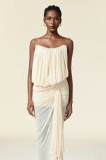 Load image into Gallery viewer, Tusare Sleeveless Folds Asymmetric Maxi Dress