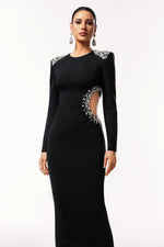 Load image into Gallery viewer, Oliay Long Sleeves Hollow Out Diamond Bandage Maxi Dress
