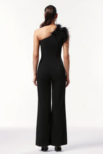 Load image into Gallery viewer, Ueza One Shoulder Sleeveless Feather Maxi Jumpsuit