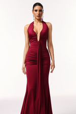 Load image into Gallery viewer, Elsie Halter Sleeveless V-Neck Wrinkles Maxi Dress